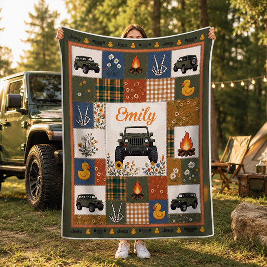Personalized Jeep Girl Duck Sherpa Blanket