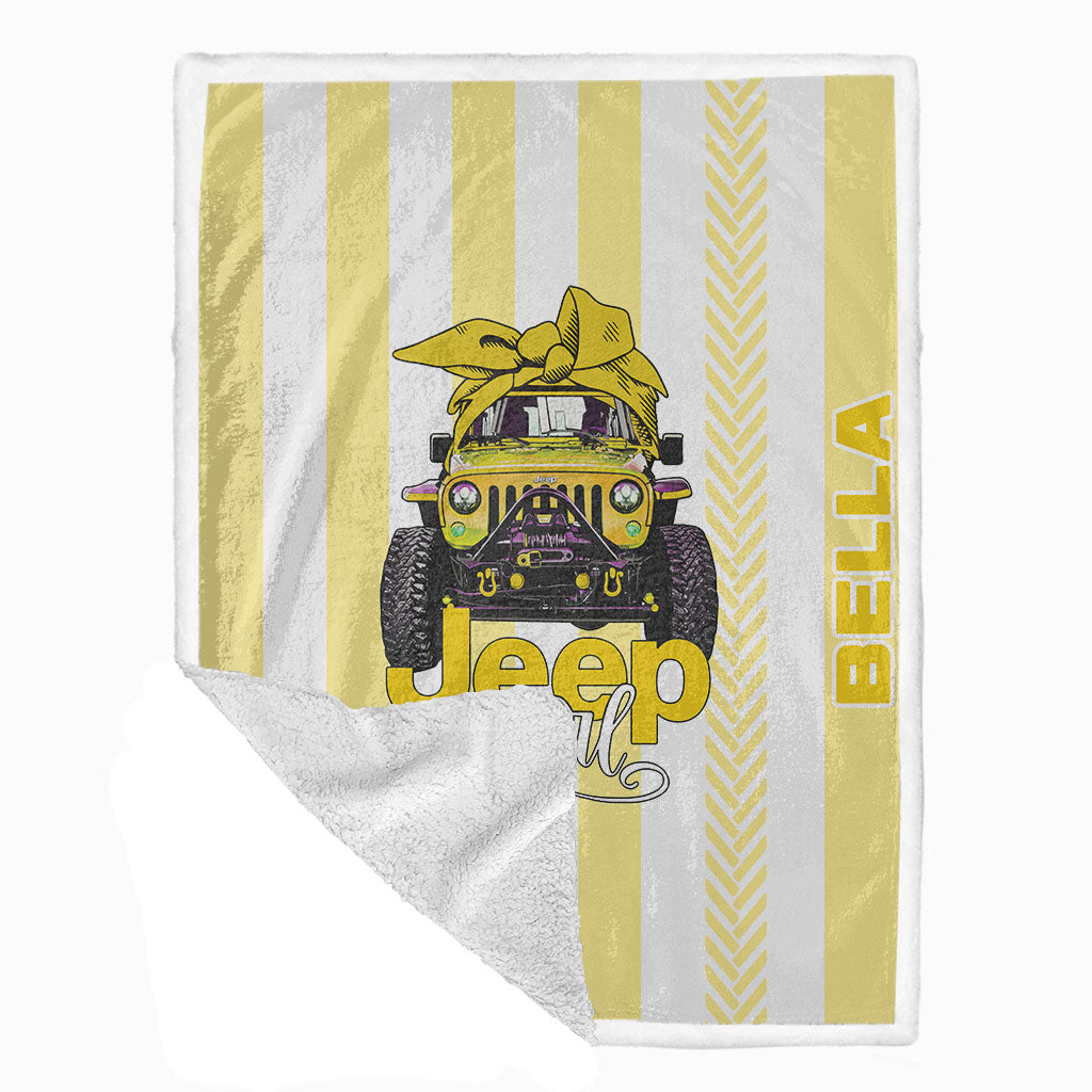 Personalized Multicolor Jeep Girl Tire Tracks Sherpa Blanket Supler Store