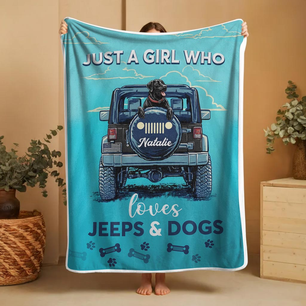 Just A Girl Who Loves Jeeps And Dogs Sherpa Blanket Supler Store