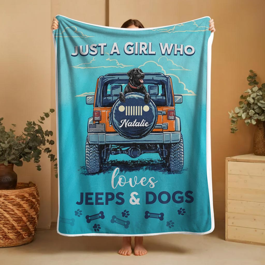 Just A Girl Who Loves Jeeps And Dogs Sherpa Blanket Supler Store
