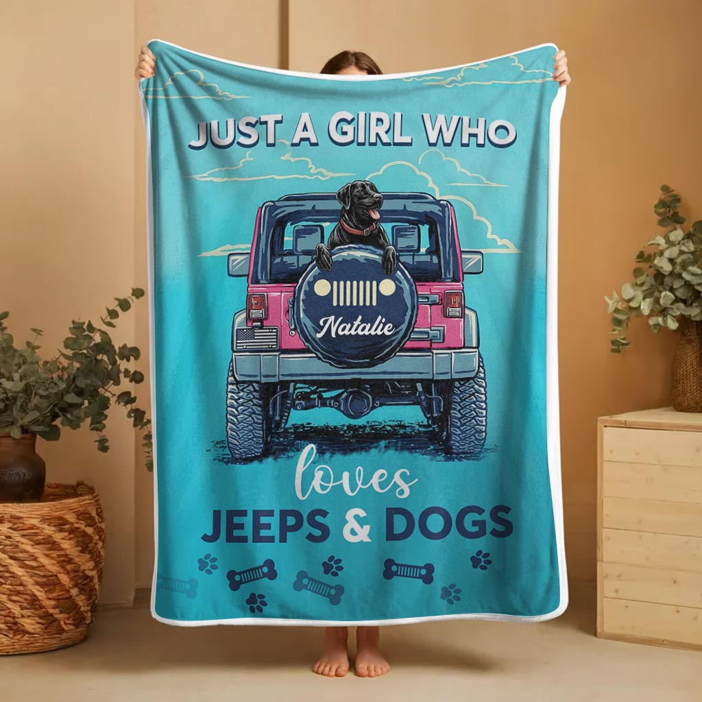Just A Girl Who Loves Jeeps And Dogs Sherpa Blanket Supler Store
