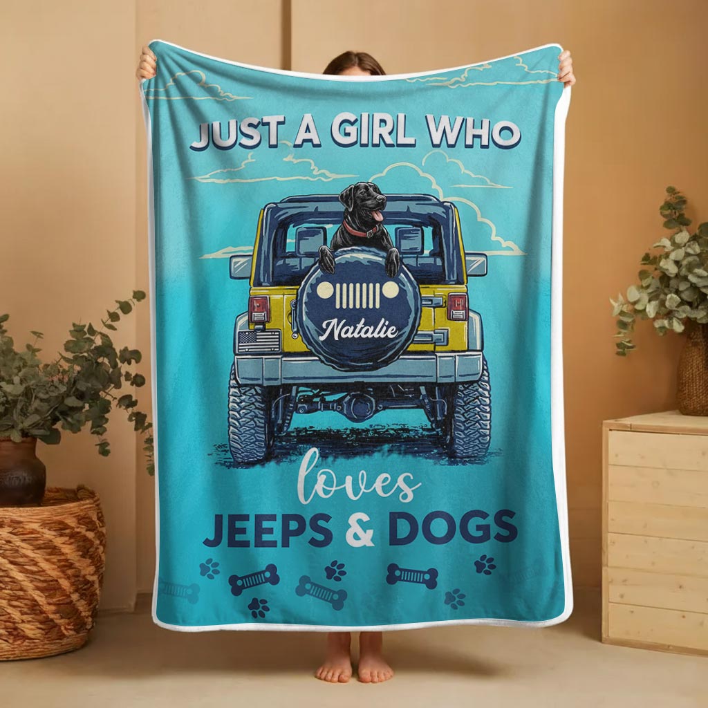 Just A Girl Who Loves Jeeps And Dogs Sherpa Blanket Supler Store