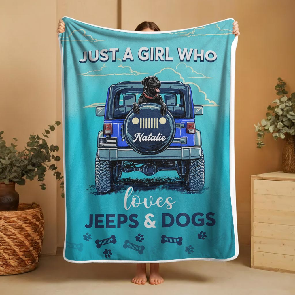 Just A Girl Who Loves Jeeps And Dogs Sherpa Blanket Supler Store