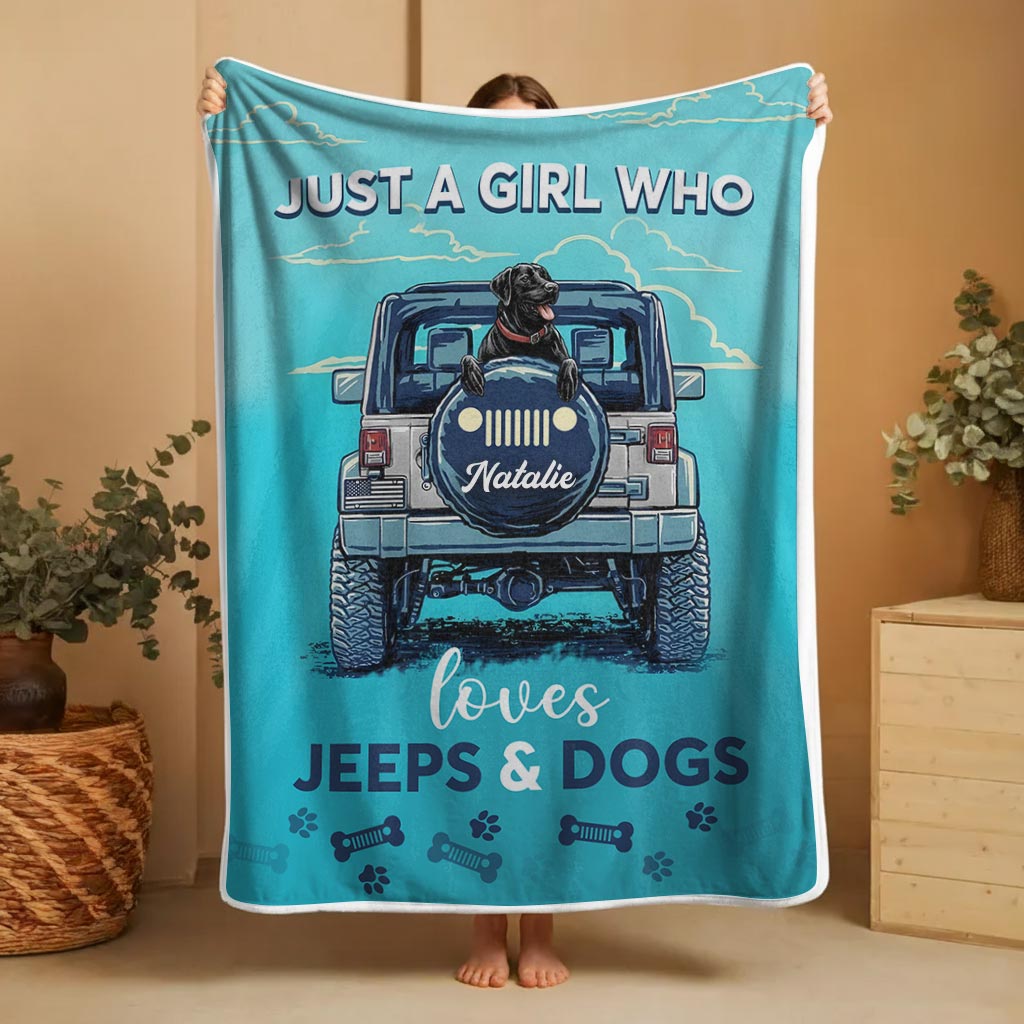 Just A Girl Who Loves Jeeps And Dogs Sherpa Blanket Supler Store
