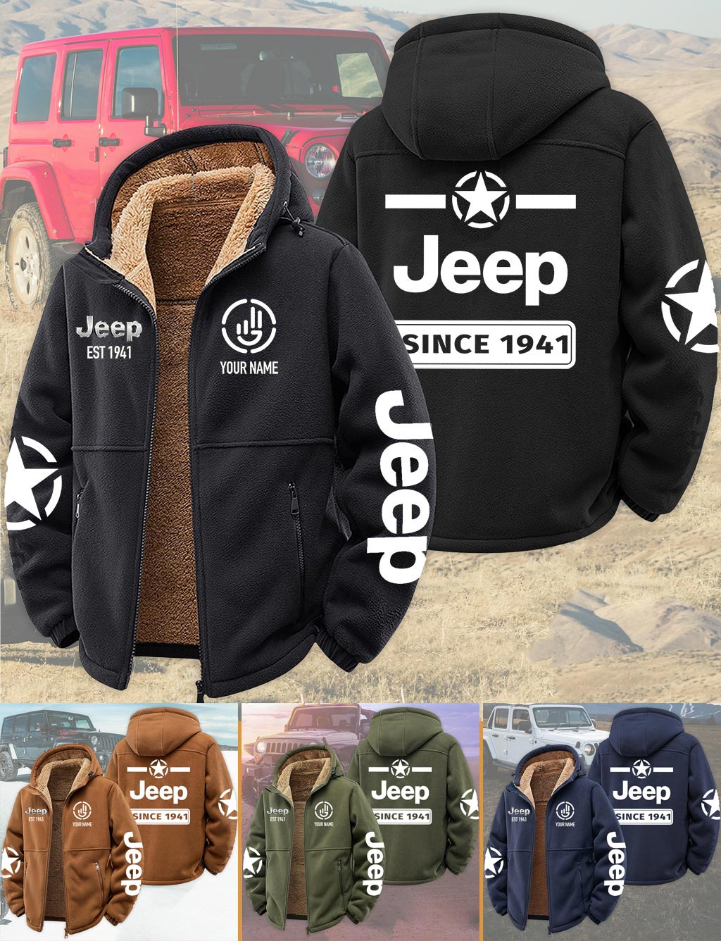 Personalized Jeep Since 1941 Fleece Zip Jacket Supler Store
