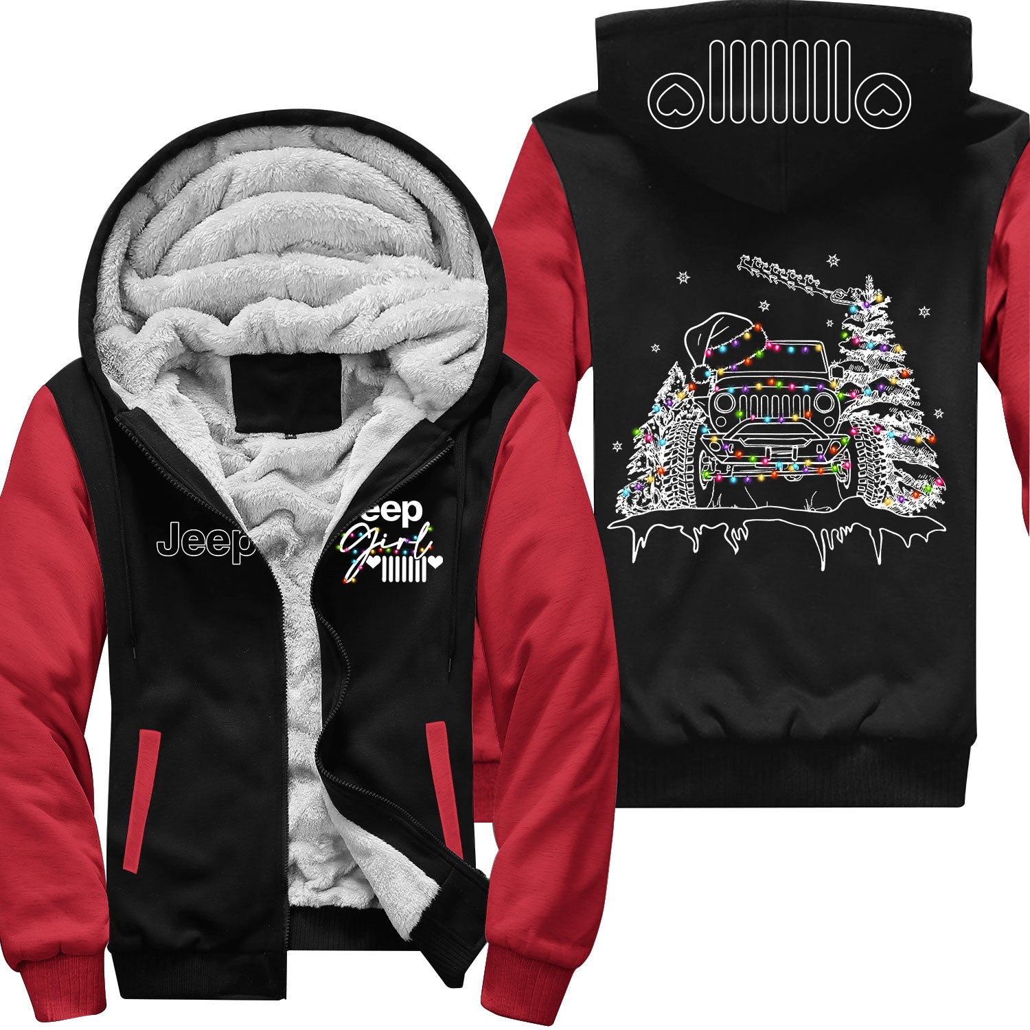 Jeep Girl Grille Icon Christmas Zip Hoodie Supler Store