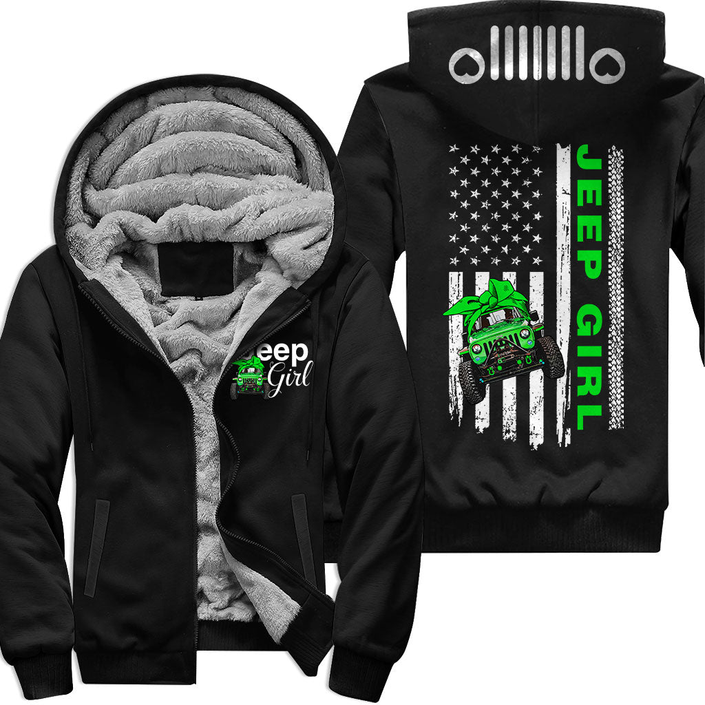 Multicolor Jeep Girl Flag Us Fleece Zip Hoodie Supler Store