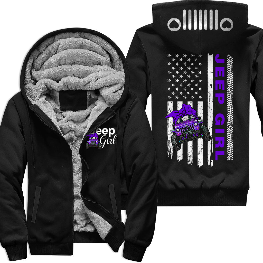 Multicolor Jeep Girl Flag Us Fleece Zip Hoodie Supler Store