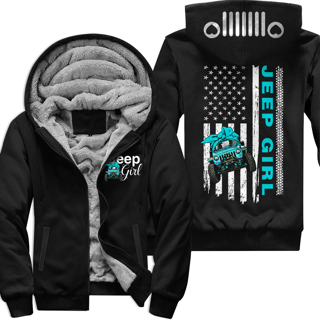 Multicolor Jeep Girl Flag Us Fleece Zip Hoodie Supler Store