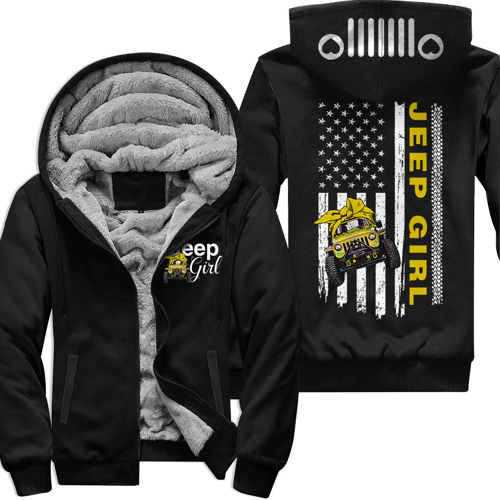 Multicolor Jeep Girl Flag Us Fleece Zip Hoodie Supler Store