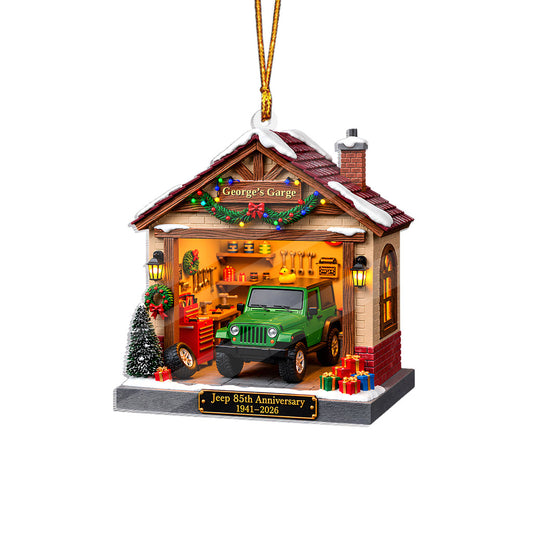 Christmas Jeep Garage Personalized Acrylic Ornament