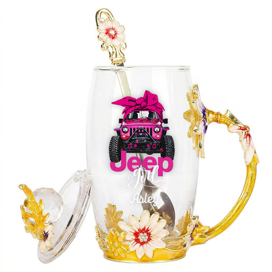 Personalized Jeep Girl Enamel Flower Tea Cup