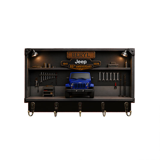Jeep 85th Anniversary Garage Personalized Wooden Key Holder
