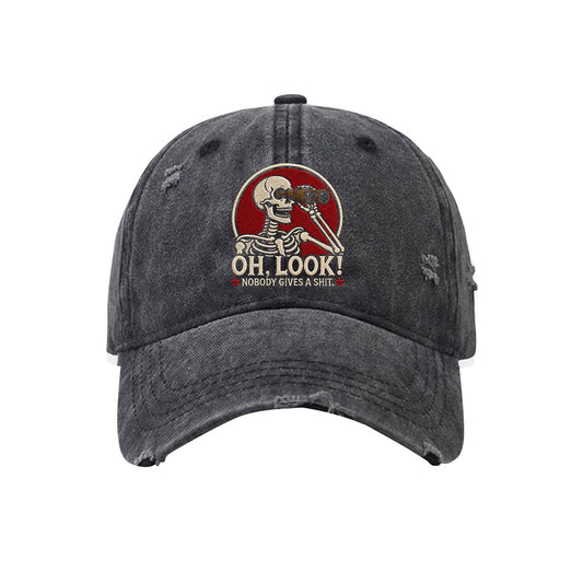 Oh Look Nobody Distressed Embroidered Baseball Cap