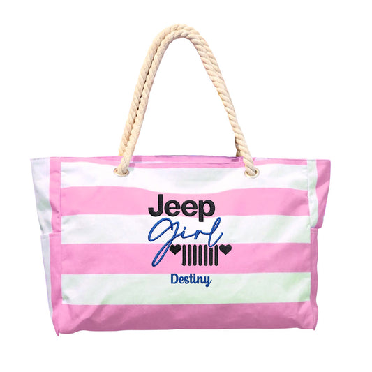 Jeep Girl Embroidered Beach Bag Custom Beach Tote