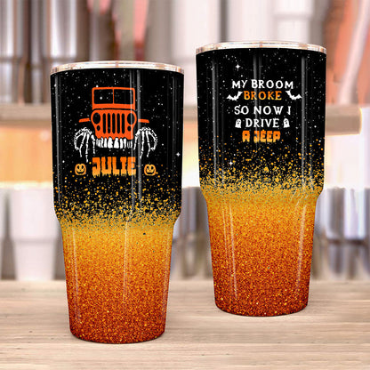 Personalized Jeep Epoxy Trek Tumbler Halloween Spooky Orange Glitter Print 40oz 30oz Supler Store
