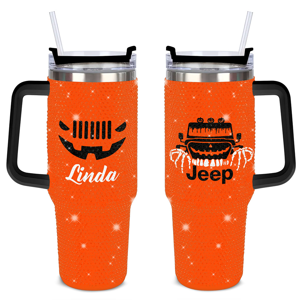 Personalized Jeep Spooky Halloween Orange Rhinestone Diamond Tumbler 4 ...