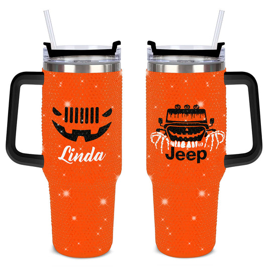 Personalized Jeep Spooky Halloween Orange Rhinestone Diamond Tumbler 40oz 30oz Supler Store