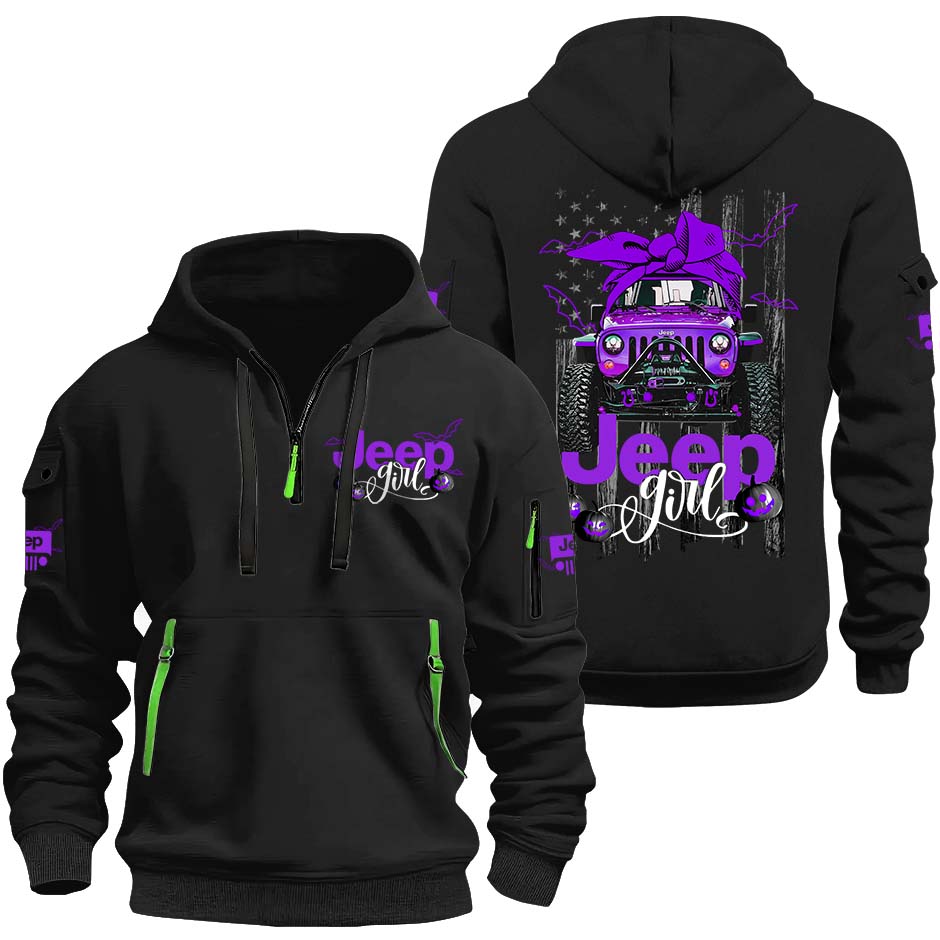 Jeep Girl Spooky Pumpkin Halloween Quarter Zip Hoodie Supler Store