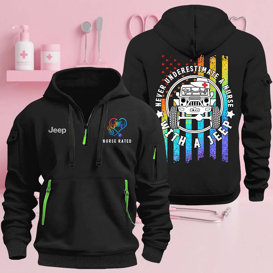 Never Underestimate A Nurse With A Jeep Quarter Zip Hoodie Supler Store