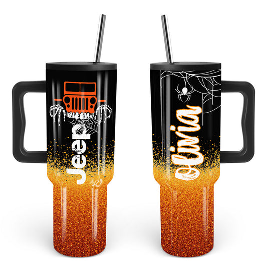 Personalized Jeep Epoxy Trek Tumbler Halloween Spidernet 40oz 30oz