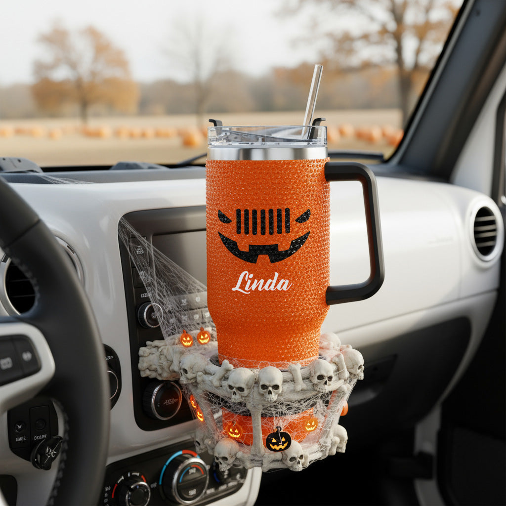 Personalized Jeep Spooky Halloween Orange Rhinestone Diamond Tumbler 40oz 30oz Supler Store