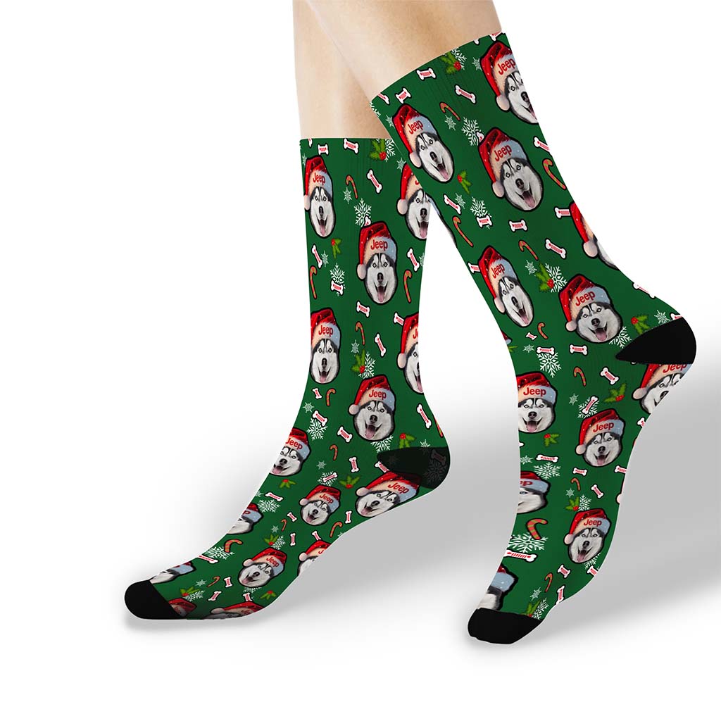 Personalized Dog Jeep Christmas Crew Socks Supler Store