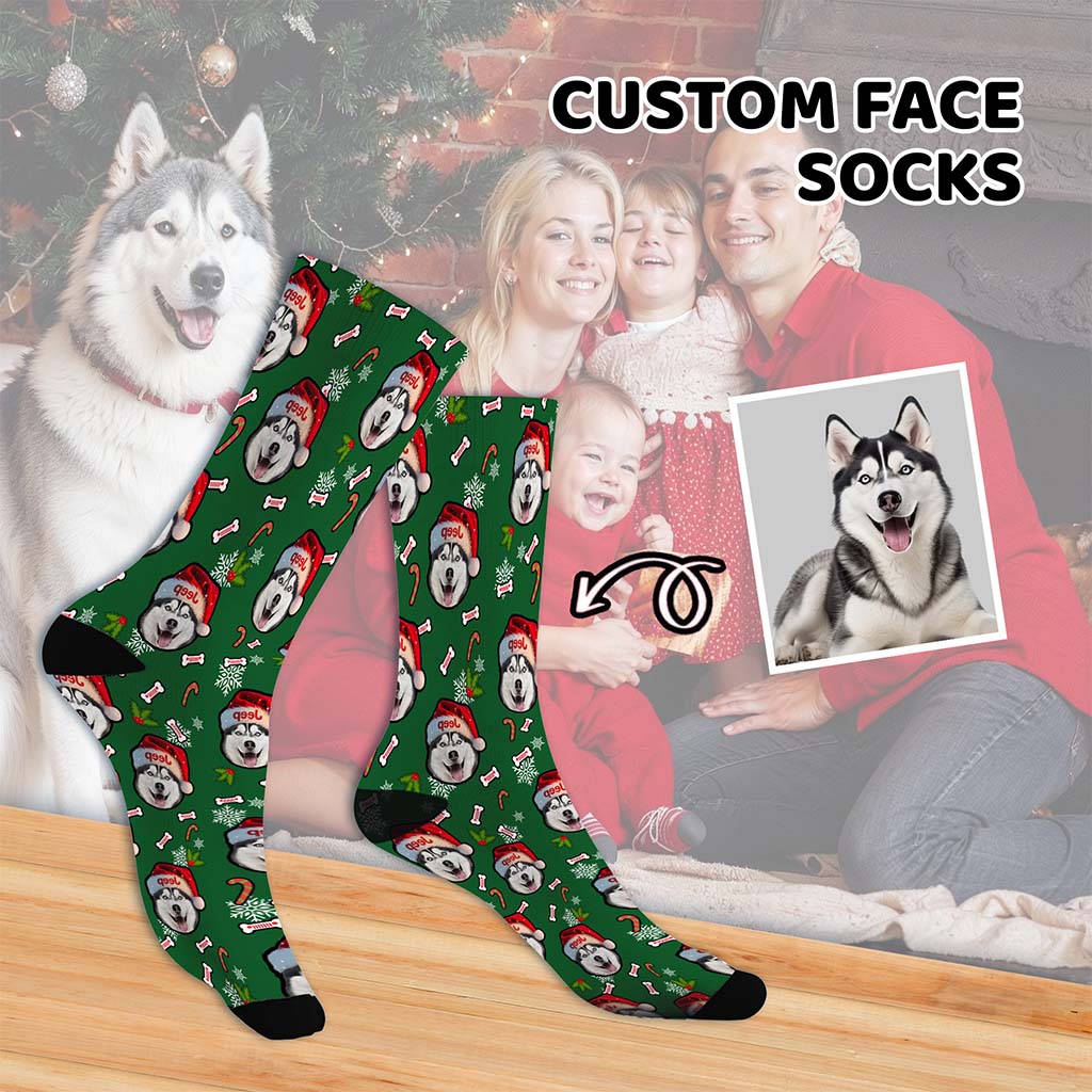 Personalized Dog Jeep Christmas Crew Socks Supler Store