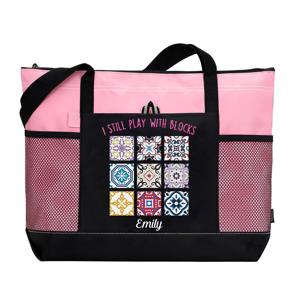 Personalized I Still Play With Blocks Quilting Tote Bag Supler Store