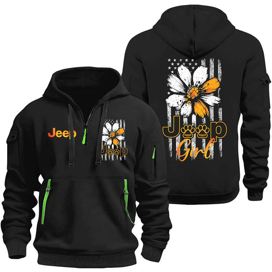 Jeep Dog Girl Sunflower Quarter Zip Hoodie Supler Store
