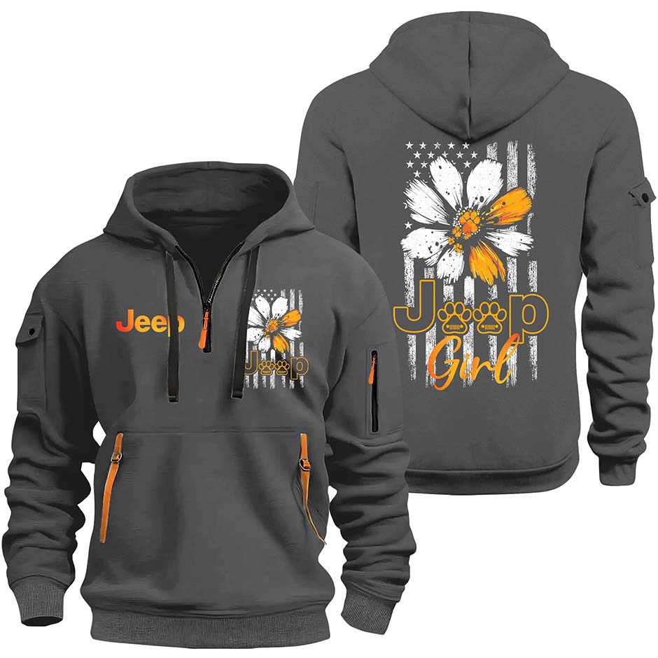 Jeep Dog Girl Sunflower Quarter Zip Hoodie Supler Store