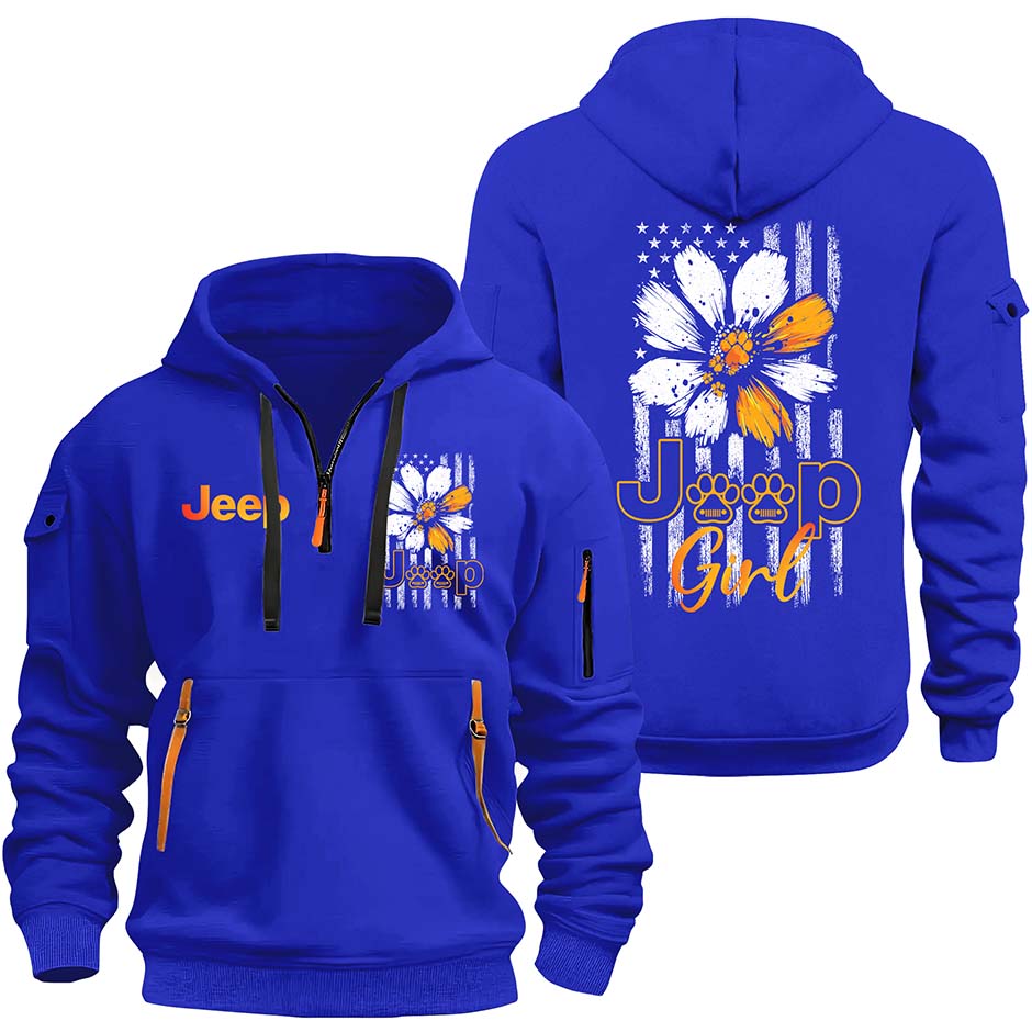 Jeep Dog Girl Sunflower Quarter Zip Hoodie Supler Store