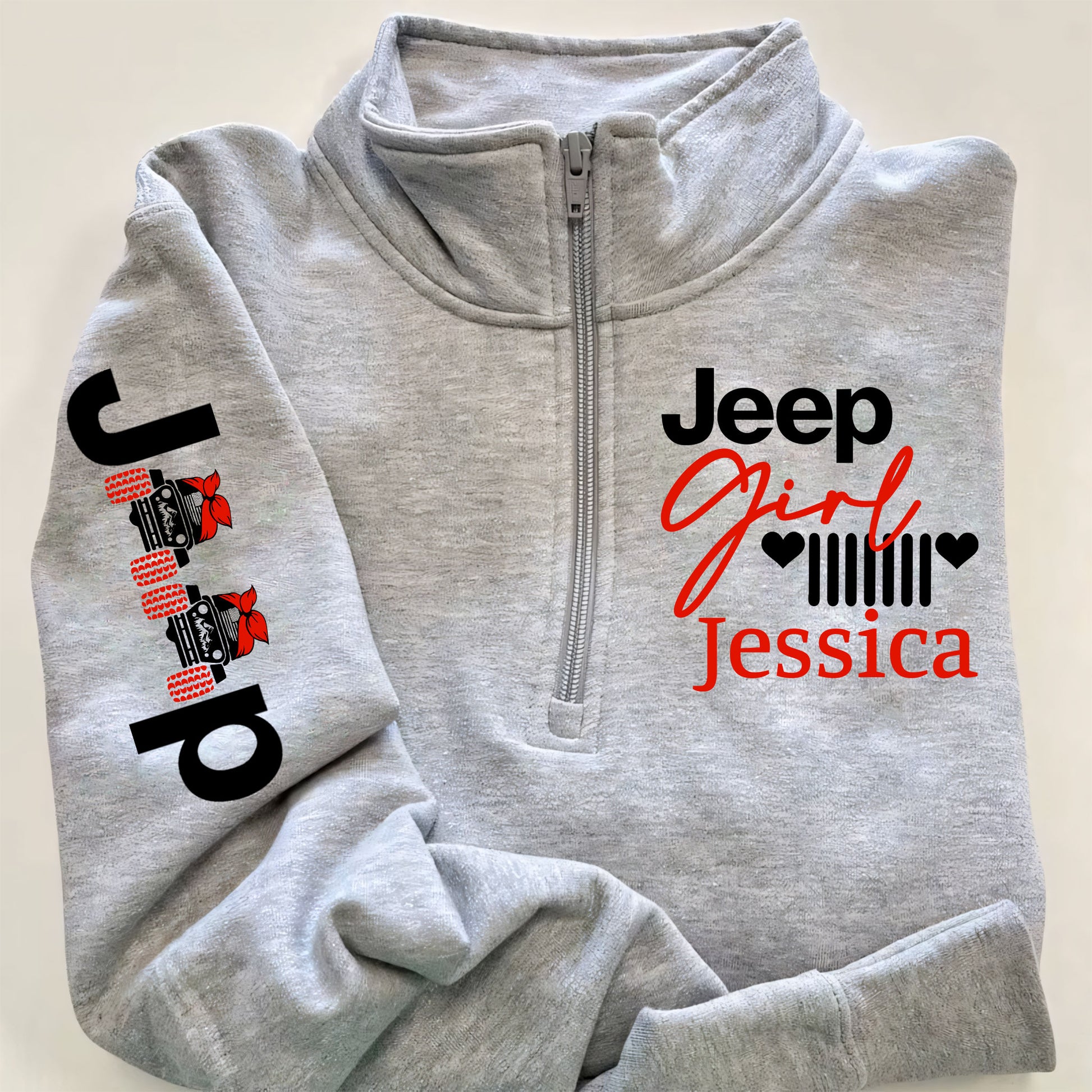 Personalized Multicolor Jeep Girl US Offroad Quarter Zip Sweater Hoodie Supler Store