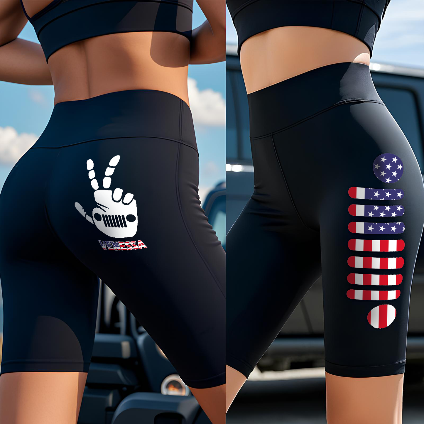 Personalized Jeep Girl USA Flag Independence Day Leggings