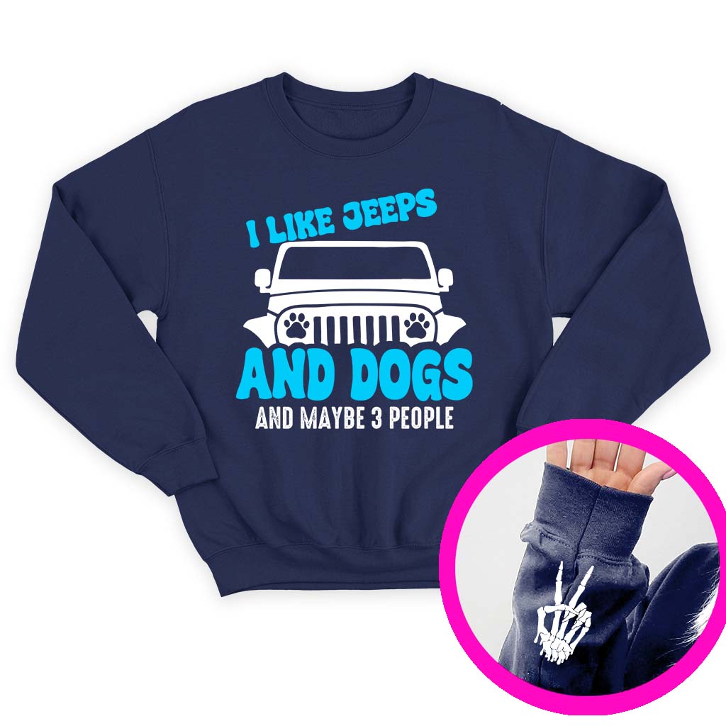 I Like Jeeps And Dogs Funny Skeleton Hand T-Shirt Hoodie Supler Store