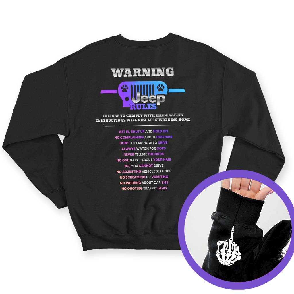 Warning Jeep Rules Dog Lovers Funny Skeleton Hand T-Shirt Hoodie Supler Store