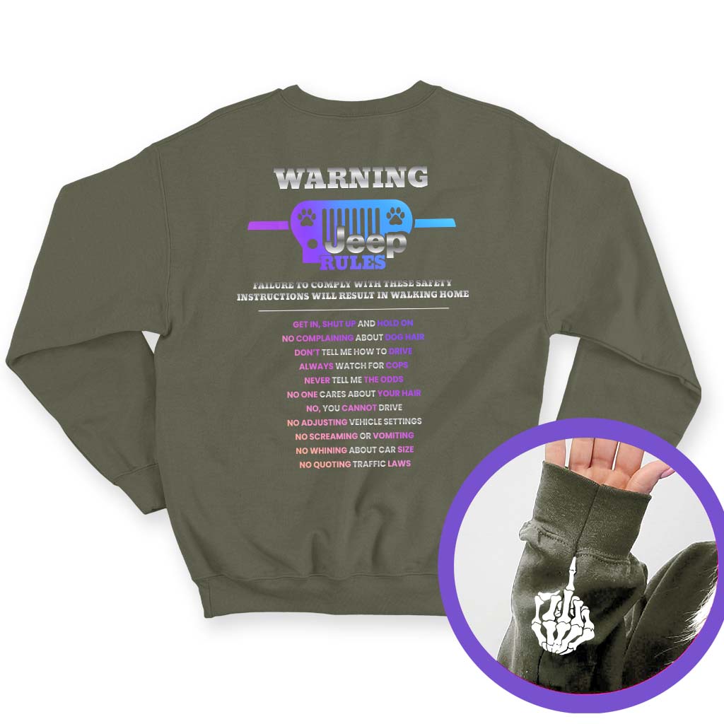 Warning Jeep Rules Dog Lovers Funny Skeleton Hand T-Shirt Hoodie Supler Store