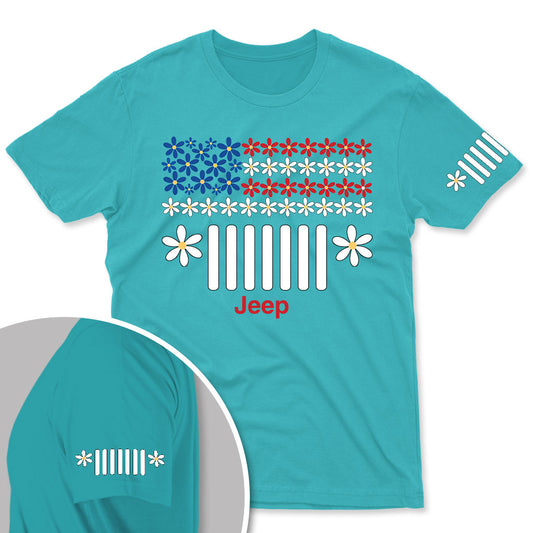 Jeep Floral American Flag T-Shirt Hoodie