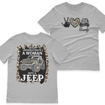 Personalized Never Underestimate A Woman With A Jeep Leopard T-Shirt Hoodie