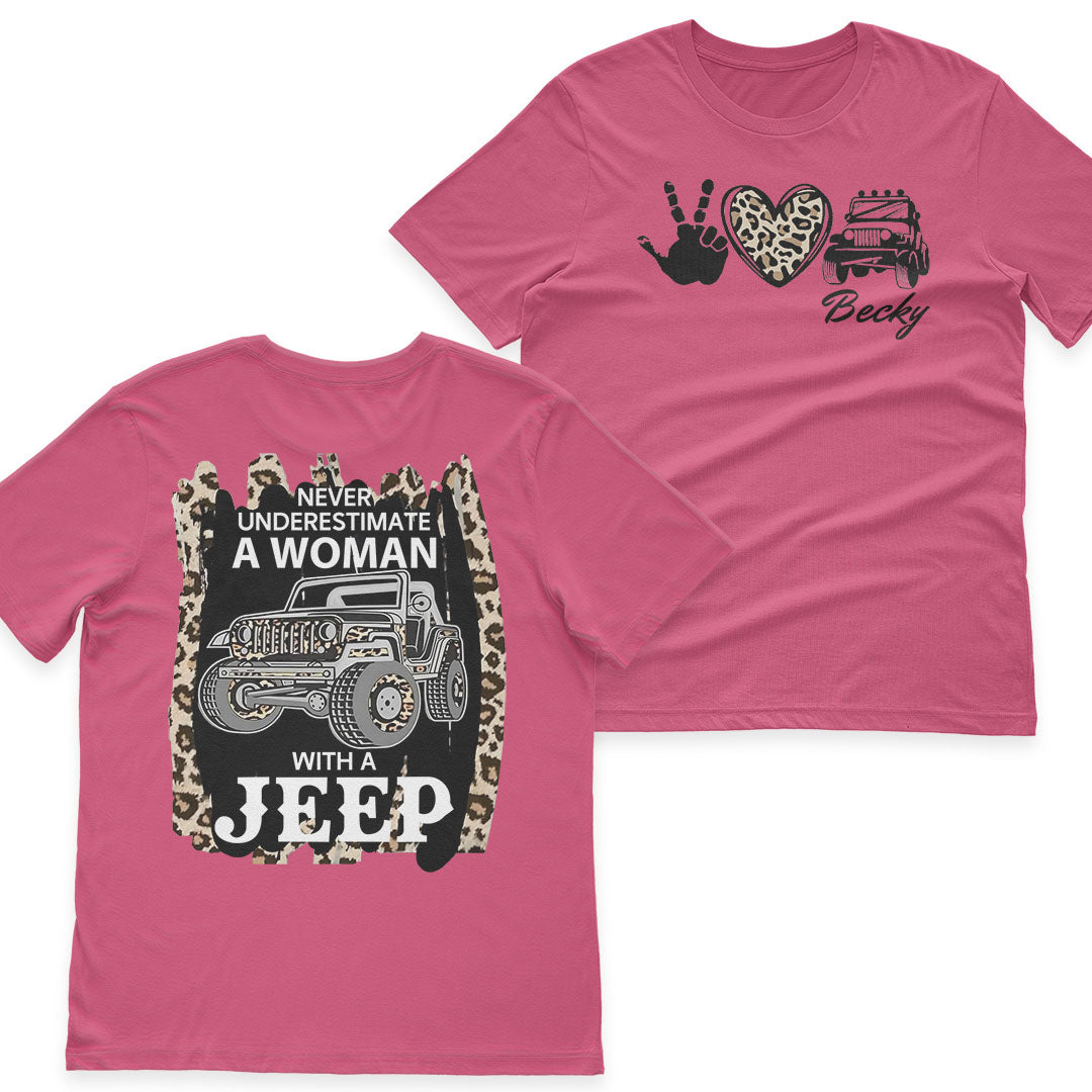 Personalized Never Underestimate A Woman With A Jeep Leopard T-Shirt Hoodie