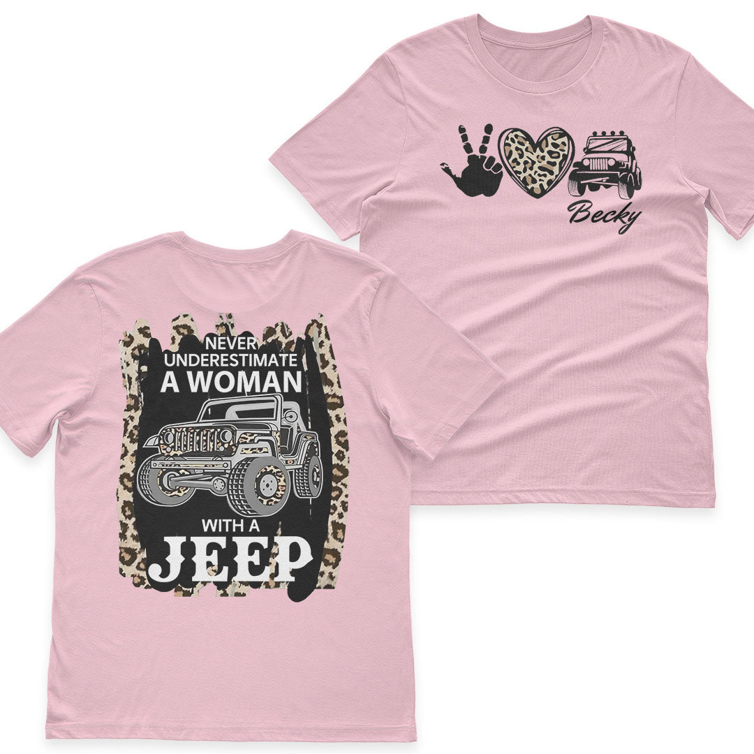 Personalized Never Underestimate A Woman With A Jeep Leopard T-Shirt Hoodie