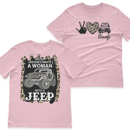 Personalized Never Underestimate A Woman With A Jeep Leopard T-Shirt Hoodie