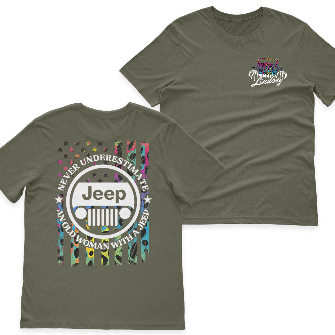 Personalized Never Underestimate An Old Woman With A Jeep Rainbow Leopard T-Shirt Hoodie Supler Store