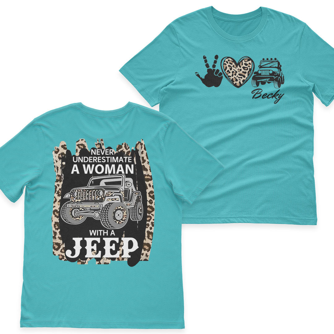 Personalized Never Underestimate A Woman With A Jeep Leopard T-Shirt Hoodie