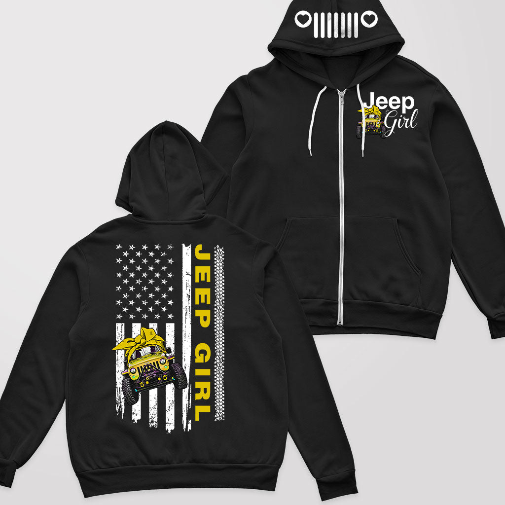 Multicolor Jeep Girl Flag Us Fleece Zip Hoodie Supler Store