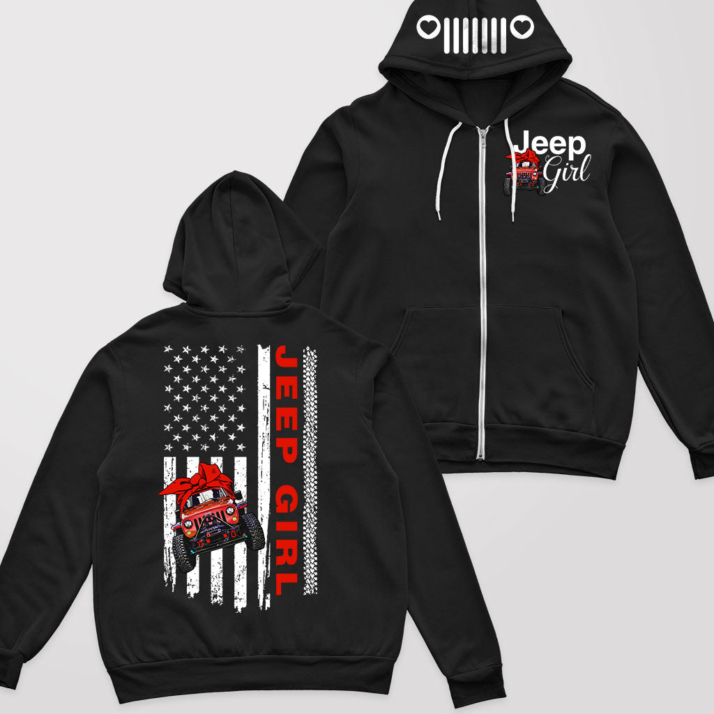 Multicolor Jeep Girl Flag Us Fleece Zip Hoodie Supler Store
