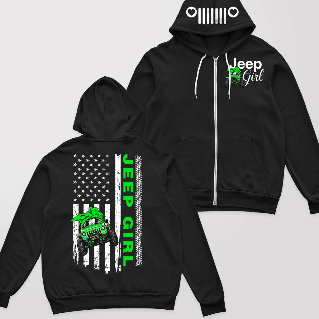 Multicolor Jeep Girl Flag Us Fleece Zip Hoodie Supler Store
