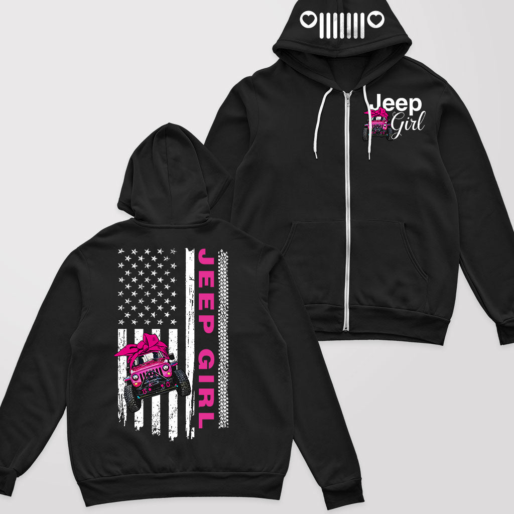 Multicolor Jeep Girl Flag Us Fleece Zip Hoodie Supler Store