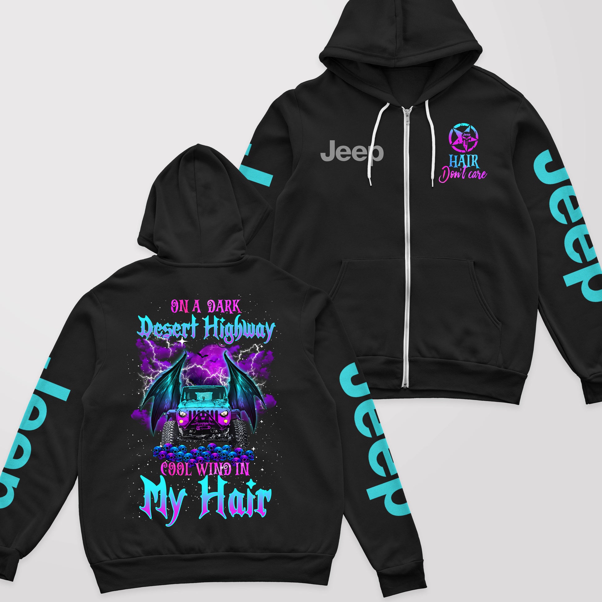 On A Dark Desert Highway Jeep Hair Fleece Zip Hoodie Supler Store