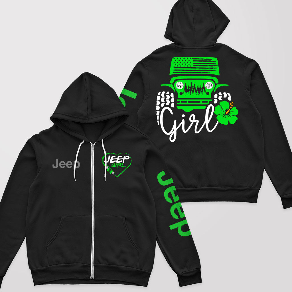 Jeep Girl Offroad US Flag Zip Hoodie Supler Store